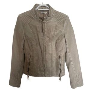 Tan Faux Leather Zipper Womens Jacket Size 2 grunge bikercore fall western chic